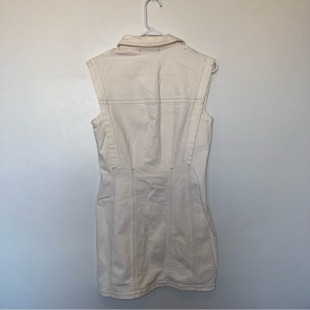 Women's Abercrombie Collared Denim Shift Mini Dress Button Up Small Cream - Picture 6 of 7